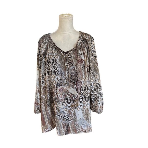 Susan Graver 2pc Paisley Print Blouse & Cami Set Solid Brown Sleeveless Size XL - Picture 1 of 9